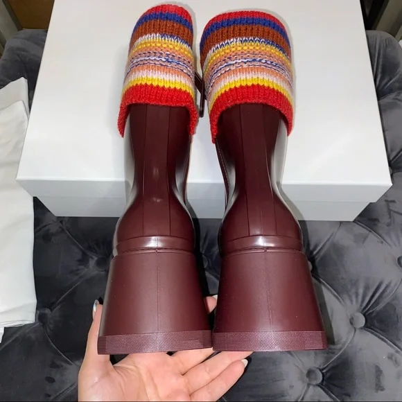 New Size 38 Chloe Betty Rain Boots Burgundy - Picture 4 of 6